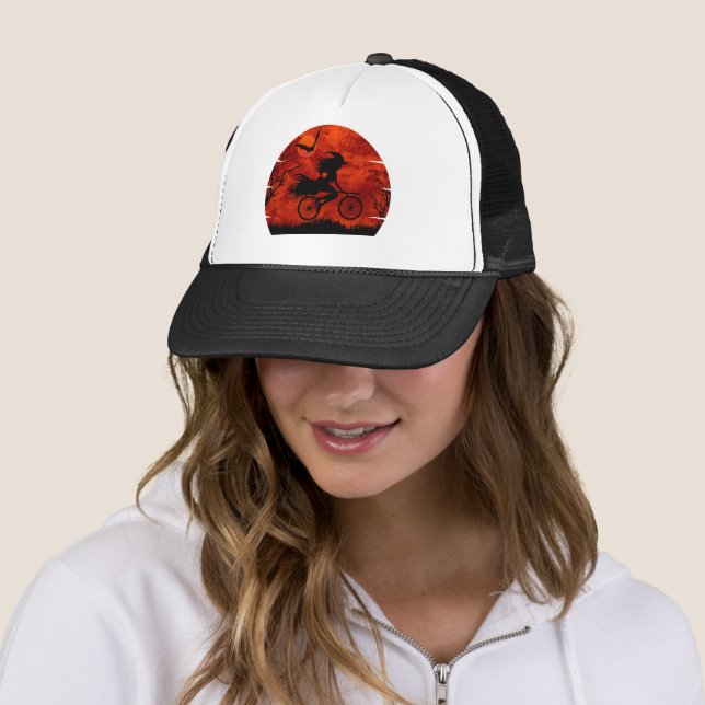 CASQUETTE SORCIÈRE DRÔLE À VÉLO COSTUME D'HALLOWEEN (En situation)