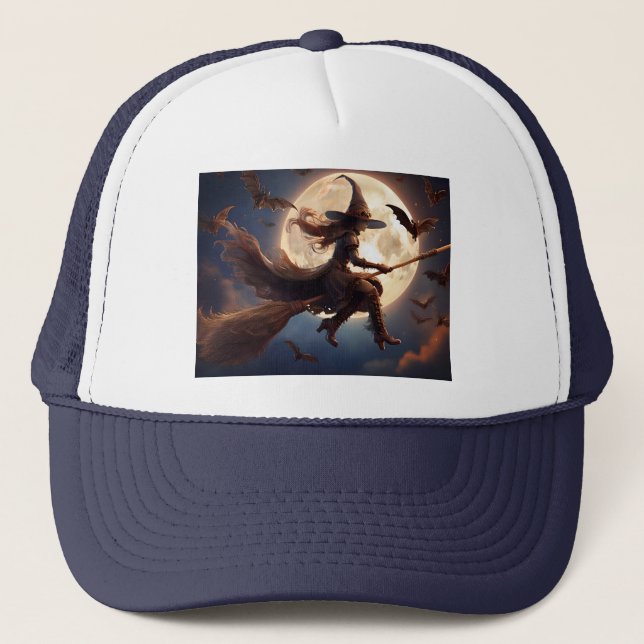 Casquette Sorcière Steampunk Halloween Vol au Clair de Lune (Devant)
