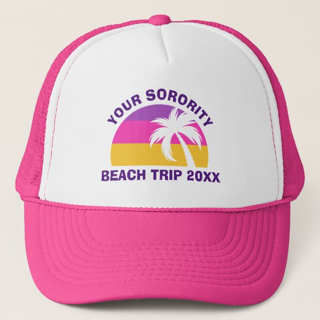 Casquette Sorority Beach Trier Réunion Palmier rose (Devant)