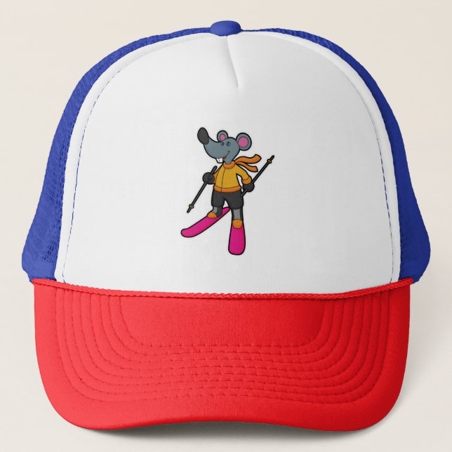 Casquette Souris comme skieur avec ski (Devant)
