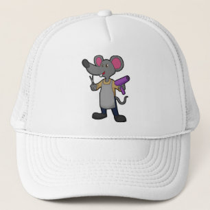 Casquette Souris en coiffeur avec ciseaux et sèche-cheveux