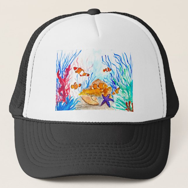 Casquette Sous la mer aquarelle poissons océan mer côtière (Devant)