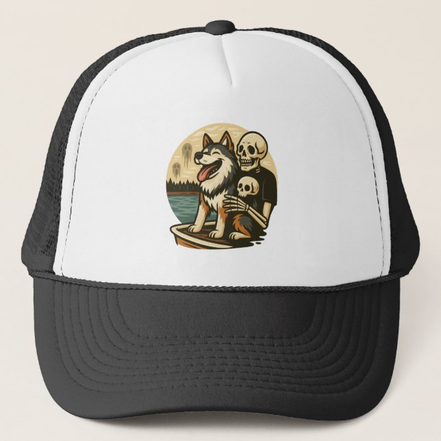 Casquette Squelette avec chien sur l'art d'horreur du lac ha (Devant)