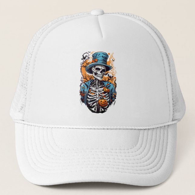 Casquette Squelette coloré avec citrouille halloween (Devant)