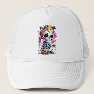 Casquette Squelette coloré avec citrouille halloween