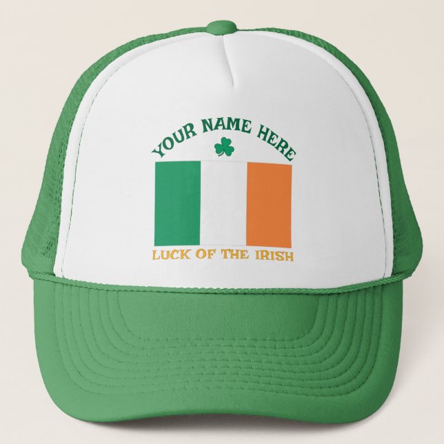 Casquette St Patrick's Day Ireland Flag Custom Name Shamrock (Devant)