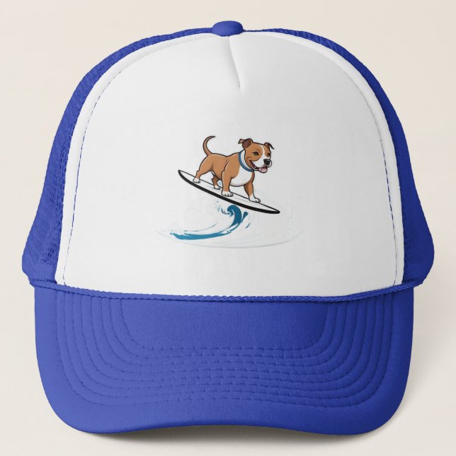 Casquette Staffordshire Bull Terrier Surfant Les Vagues, (Devant)