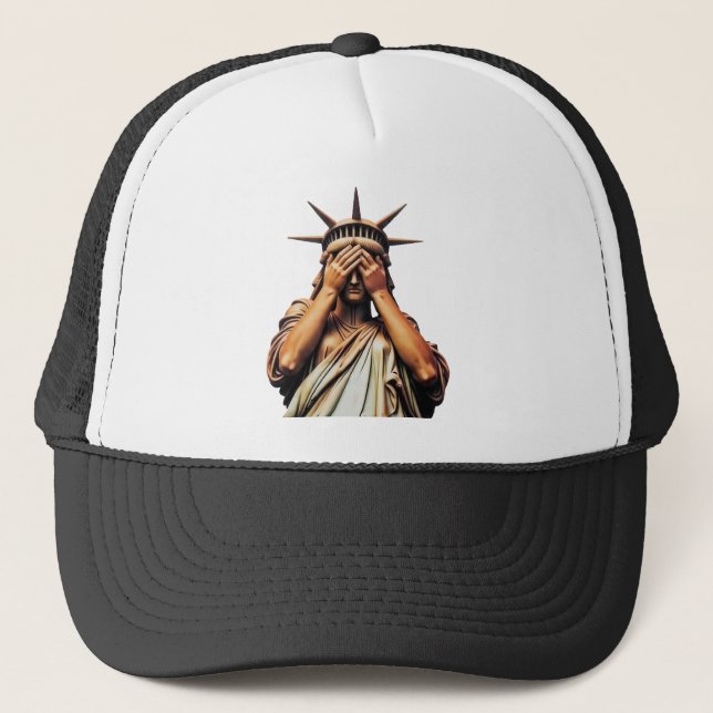 Casquette Statue de la Liberté recouvrant son visage de hont (Devant)