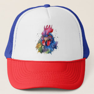 Casquette Style d'aquarelle de poulet du coq du pays