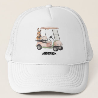 Casquette Stylish Golf Cart & Clubs Monogram Trucker Ha