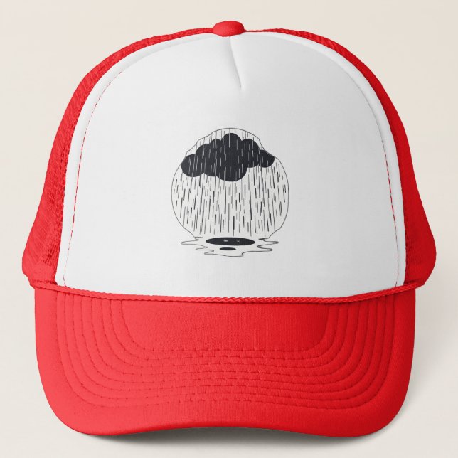 Casquette Stylized Rain Cloud with Falling Rain and Puddle (Devant)