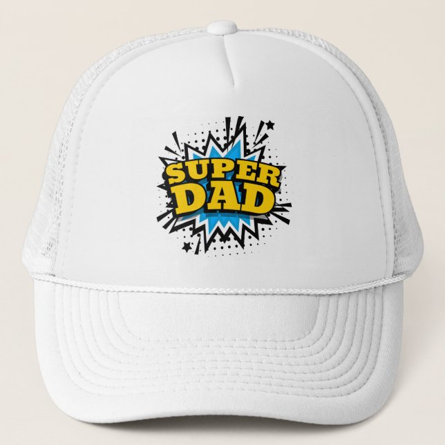 Casquette Super Papa Cool Bleu Noir Jaune Blanc (Devant)