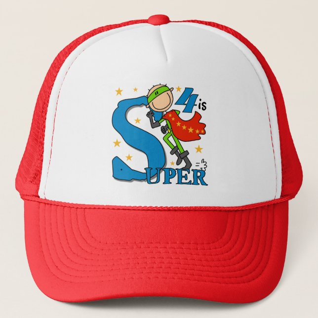 Casquette Superhero Boy 4th Birthday Tshirts et cadeaux (Devant)