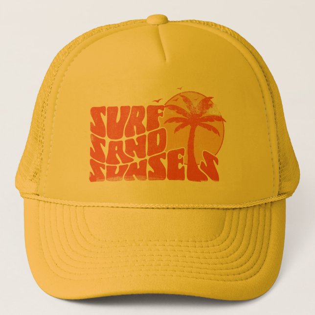 Casquette Surf Rétro Couchers de soleil Palm Tree Beach Vibe (Devant)
