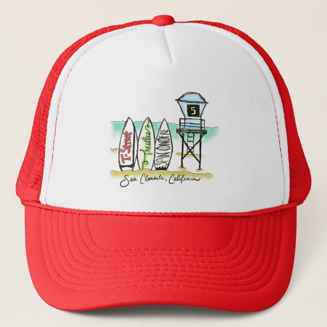 Casquette Surf San Clemente Trucker Chapeau Rouge (Devant)