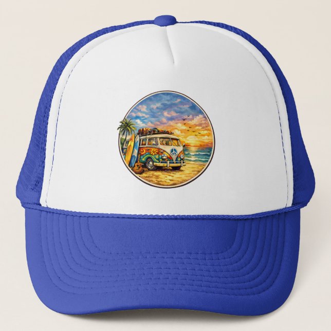 Casquette Surf Van Retro 60s Hippie Beach Life Sunset Surfer (Devant)
