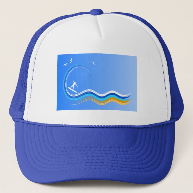 Casquette Surf's Up Surfer Surfing Silhouette Blue Hat (Devant)