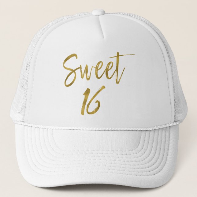 Casquette Sweet 16 Anniversaire d'or et chapeau de camion bl (Devant)