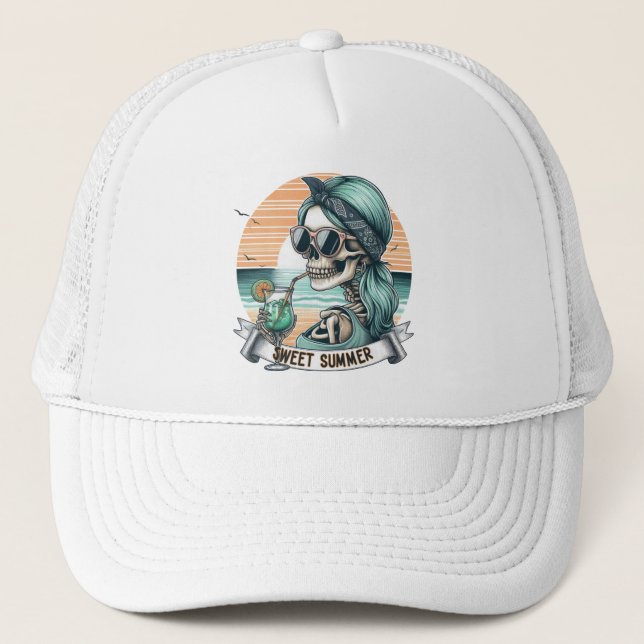 Casquette Sweet Summer Skeleton Retro Sunset Design (Devant)