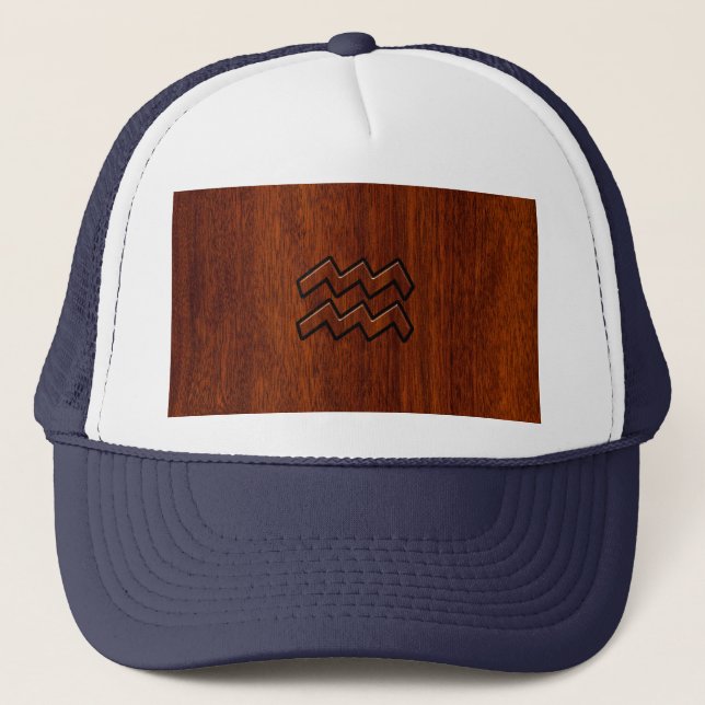 Casquette Symbole Aquarius Zodiac en acajou style bois (Devant)