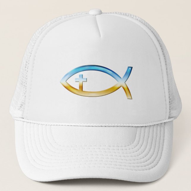 Casquette Symbole chrétien de poissons avec le crucifix - (Devant)