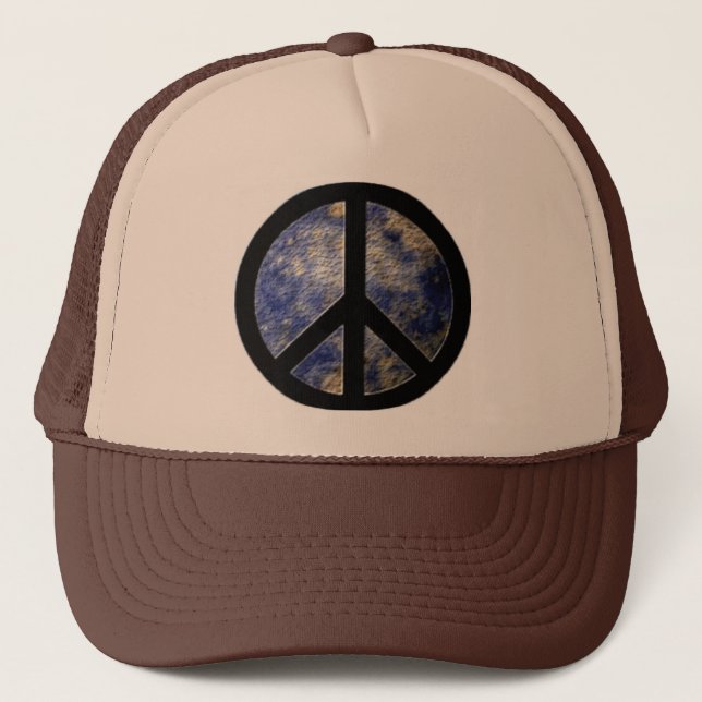 Casquette Symbole de la paix Trucker chapeau Brown et bleu (Devant)