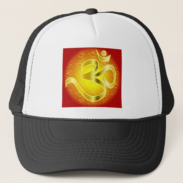 Casquette Symbole de l'Aum ou de l'Om en jaune et rouge (Devant)