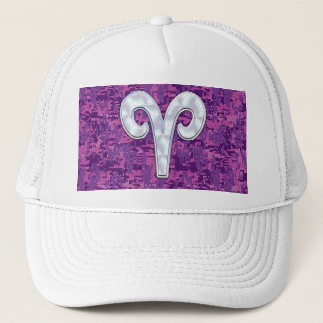 Casquette Symbole Pearl Like Aries sur Camo numérique rose (Devant)