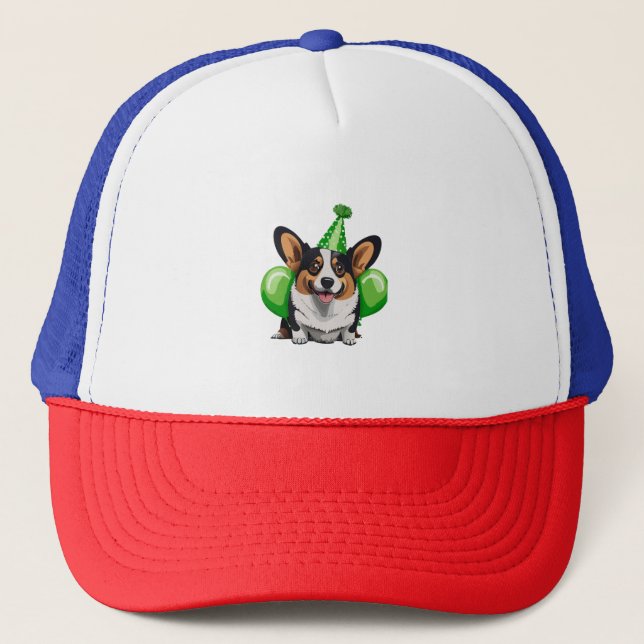 Casquette T-shirt classique Corgi d'anniversaire vert (Devant)