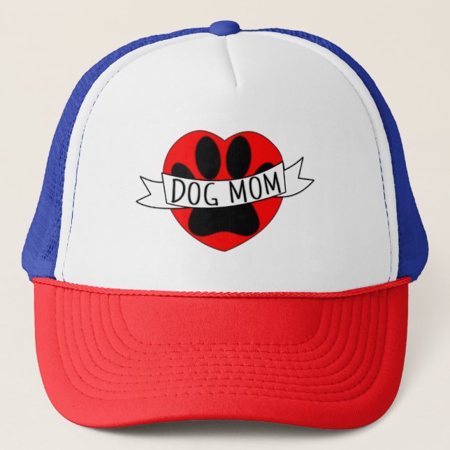 Casquette T-Shirt Dessin De Chien Maman Paw Et Coeur Rouge (Devant)