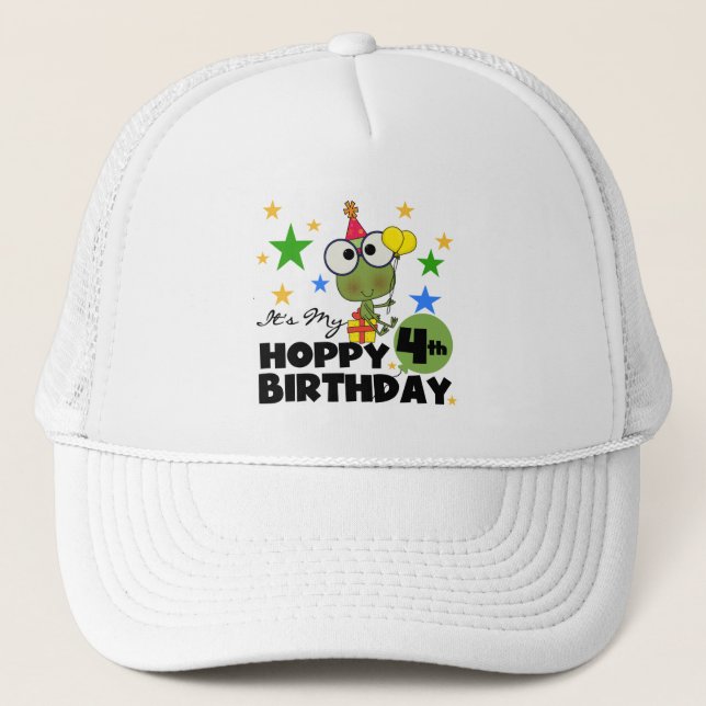 Casquette T-shirts et cadeaux 4th Birthday Frog Hoppy (Devant)