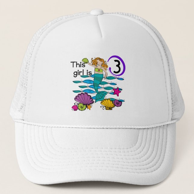 Casquette T-shirts et cadeaux Mermaid 3e anniversaire (Devant)
