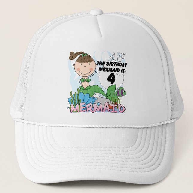Casquette T-shirts et cadeaux Mermaid 4th Birthday (Devant)