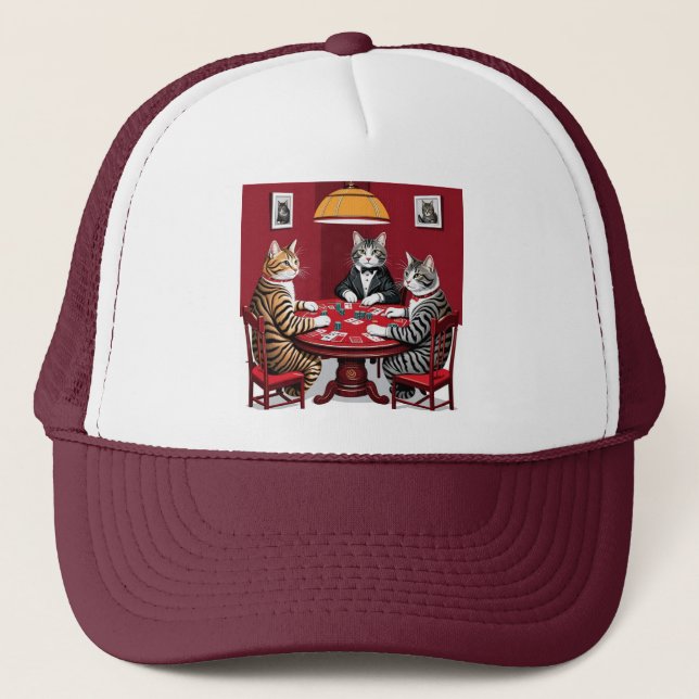 Casquette Tabby Cats Jouer Au Poker (Devant)