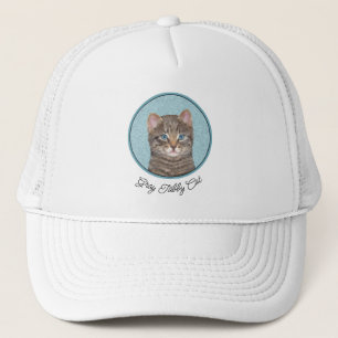 Casquette Tabby Gris Peinture Chat - Cute Original Art Chat