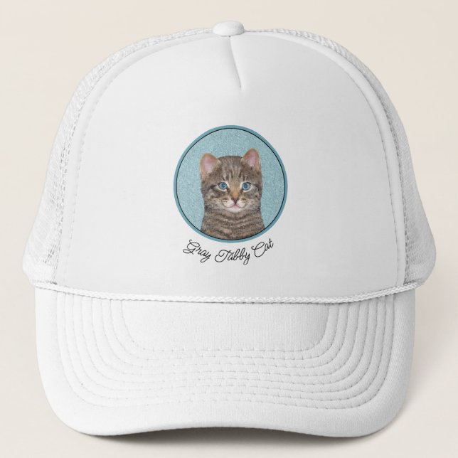 Casquette Tabby Gris Peinture Chat - Cute Original Art Chat (Devant)