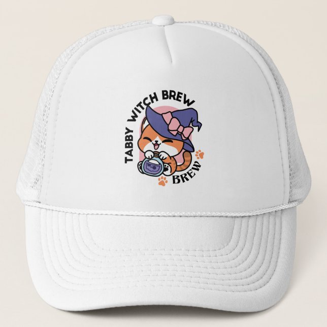 Casquette Tabby Witch Brew – Joli design de chat Halloween (Devant)
