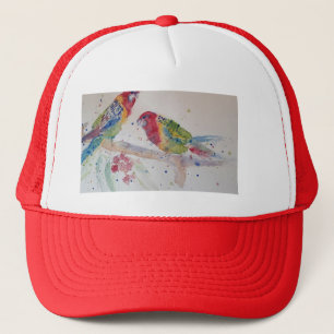 Casquette Tableau à l'aquarelle perroquet Rosella rouge