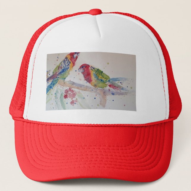 Casquette Tableau à l'aquarelle perroquet Rosella rouge (Devant)
