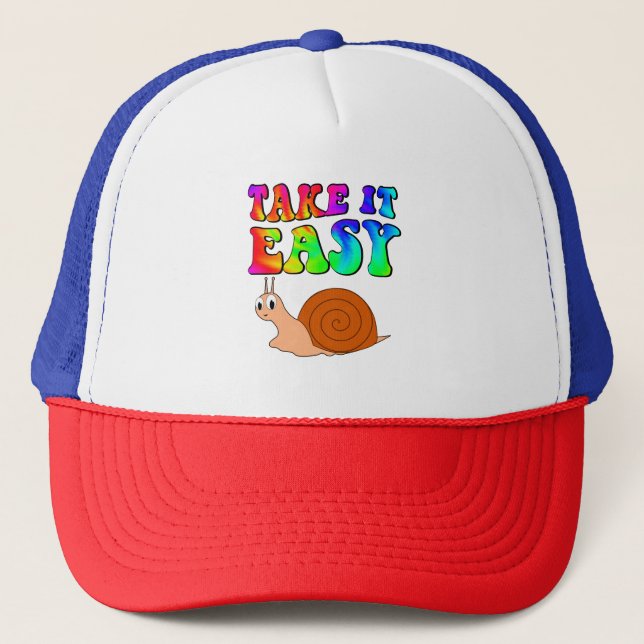 Casquette Take It Easy Cute Cartoon Snail With Groovy Text (Devant)