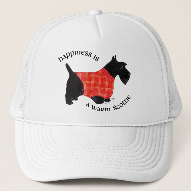 Casquette Térrier écossais en pull à carreaux rouges (Devant)
