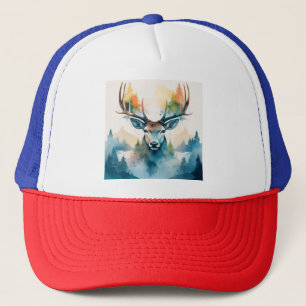 Casquette Tête de cerfs avec bois et arbres forestiers
