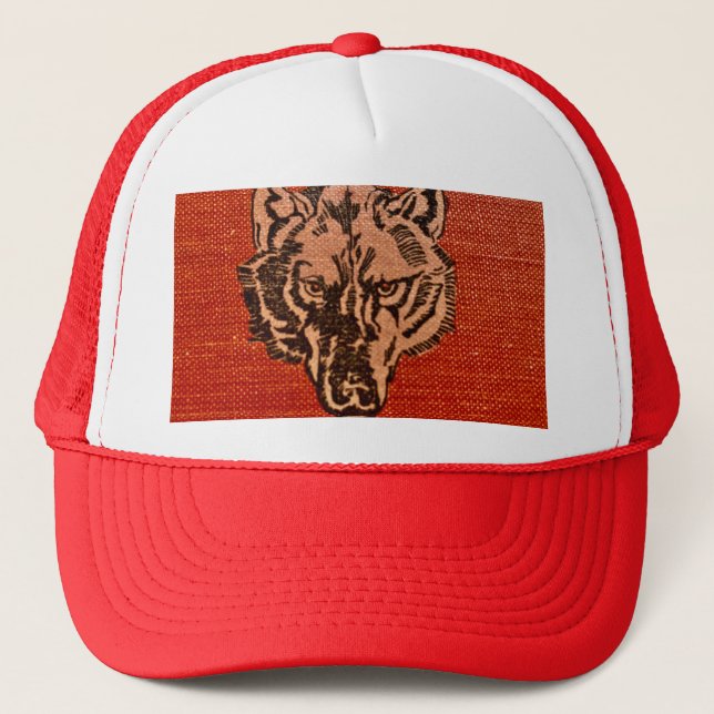 Casquette Tête de loup sur le rouge (Devant)