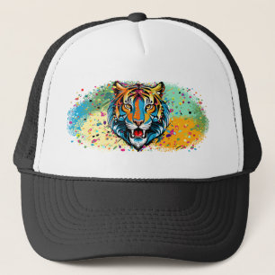 Casquette Tête de tigre couleurs arc-en-ciel peinture taches