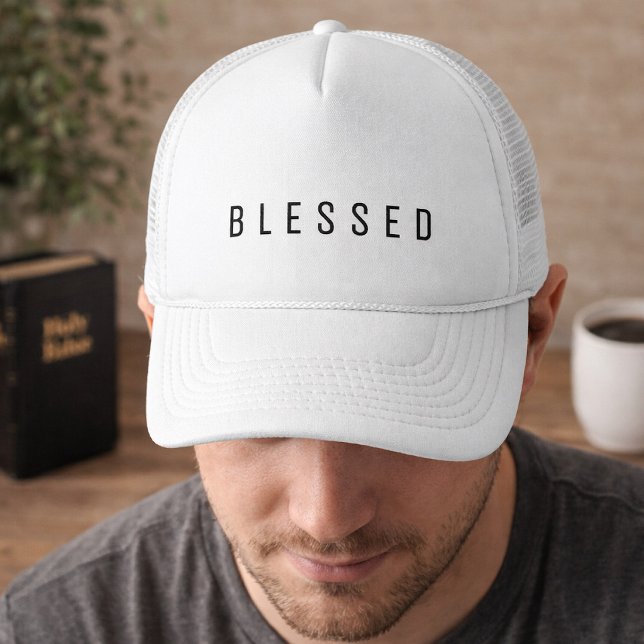 Casquette Texte BLESSED Minimaliste Blanc (Créateur téléchargé)