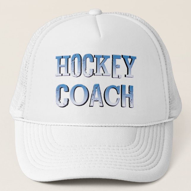 Casquette Texte bleu brut de l'entraîneur de hockey (Devant)