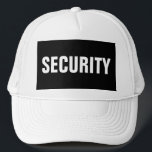 Casquette Texte de sécurité personnalisable en noir blanc<br><div class="desc">Ajouter l'image Société Logo Texte Ici Moderne Elégant Modèle Homme Sécurité Membre Black White Baseball Casquette / Trucker Chapeau.</div>