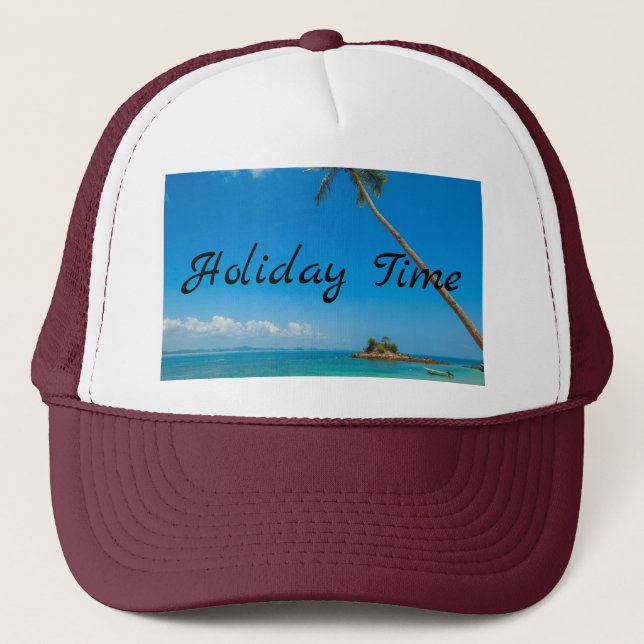 Casquette Texte de vacances blanc et bordeaux avec plage (Devant)