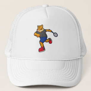 Casquette Tiger en tant que joueur de tennis avec raquette d