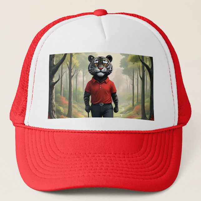 Casquette Tiger Jouant Au Golf Dans Les Bois, (Devant)